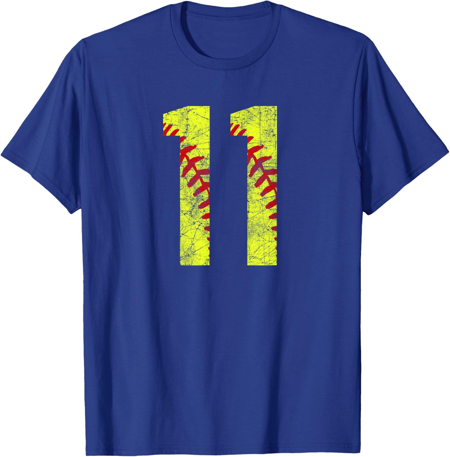Vintage Distressed Grunge Softball 11 Jersey Number T-Shirt - T-Shirt | Royal