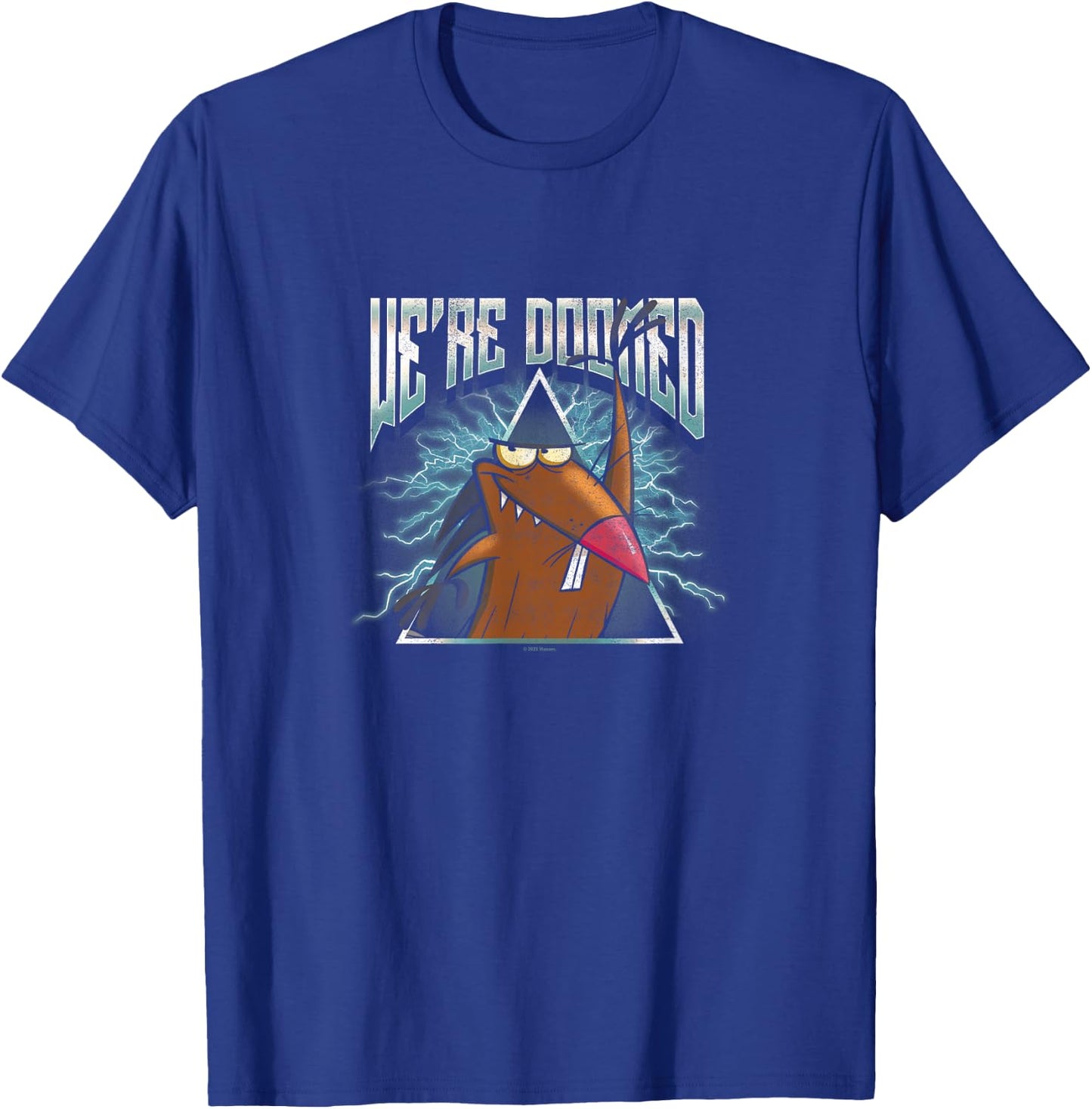 Angry Beavers Daggett We're Doomed Lightning Metal Badge T-Shirt - T-Shirt | Royal