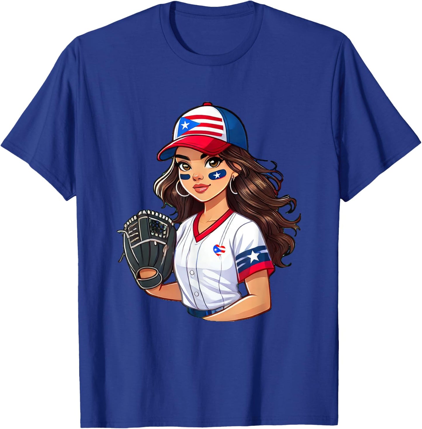 Puerto Rico Softball Baseball Boricua Flag Girl Cool T-Shirt - T-Shirt | Royal