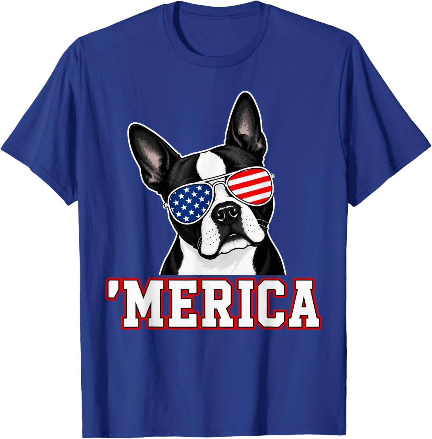 Merica Boston Terrier 4th of July T-Shirt - T-Shirt | Royal