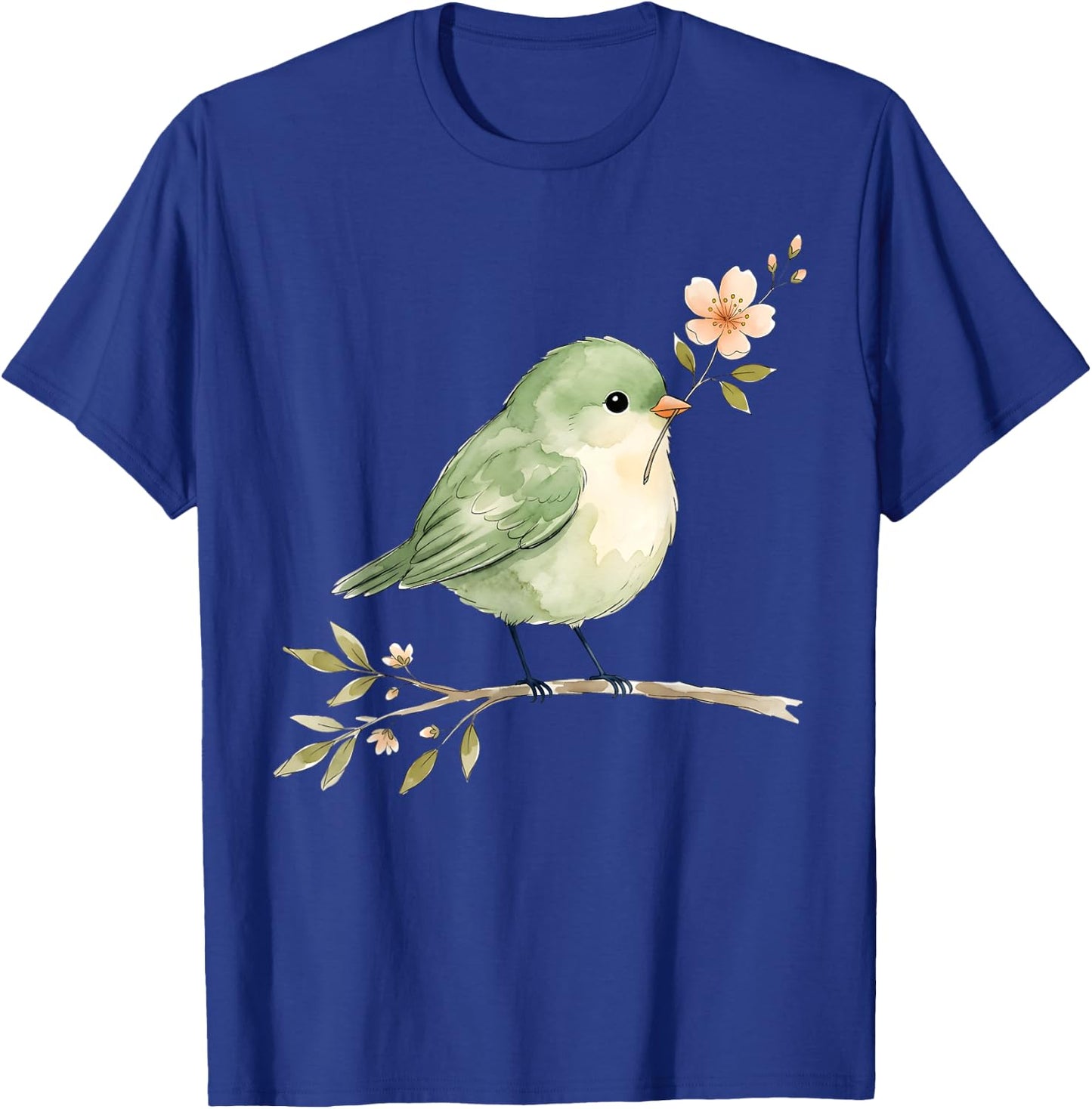 Cute Bird with Flower Vintage Nature Lover Spring Aesthetic T-Shirt - T-Shirt | Royal