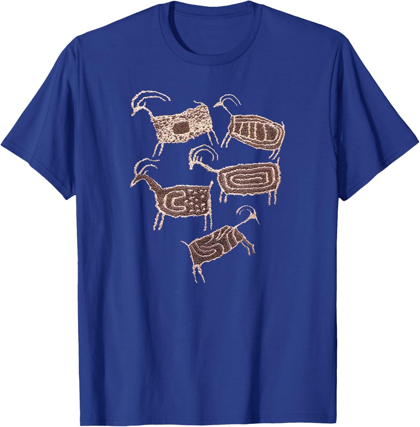 Petroglyphs. Rock Art. Five Patterned Bighorn Ram Sheep. T-Shirt - T-Shirt | Royal