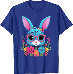 Cute Rabbit Girl With Flowers I Rabbit T-Shirt - T-Shirt | Royal
