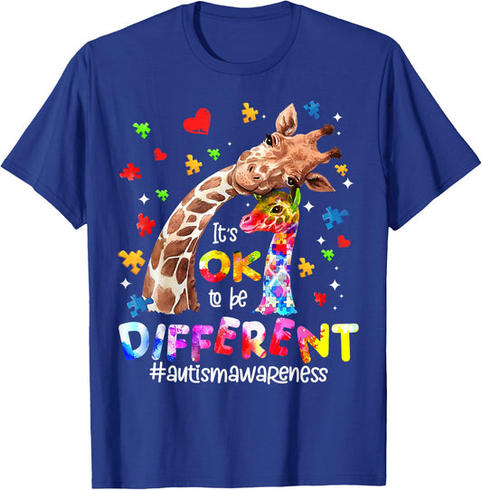 Autism Awareness Its Ok To Be Different Giraffe Women Kid T-Shirt - T-Shirt | Royal