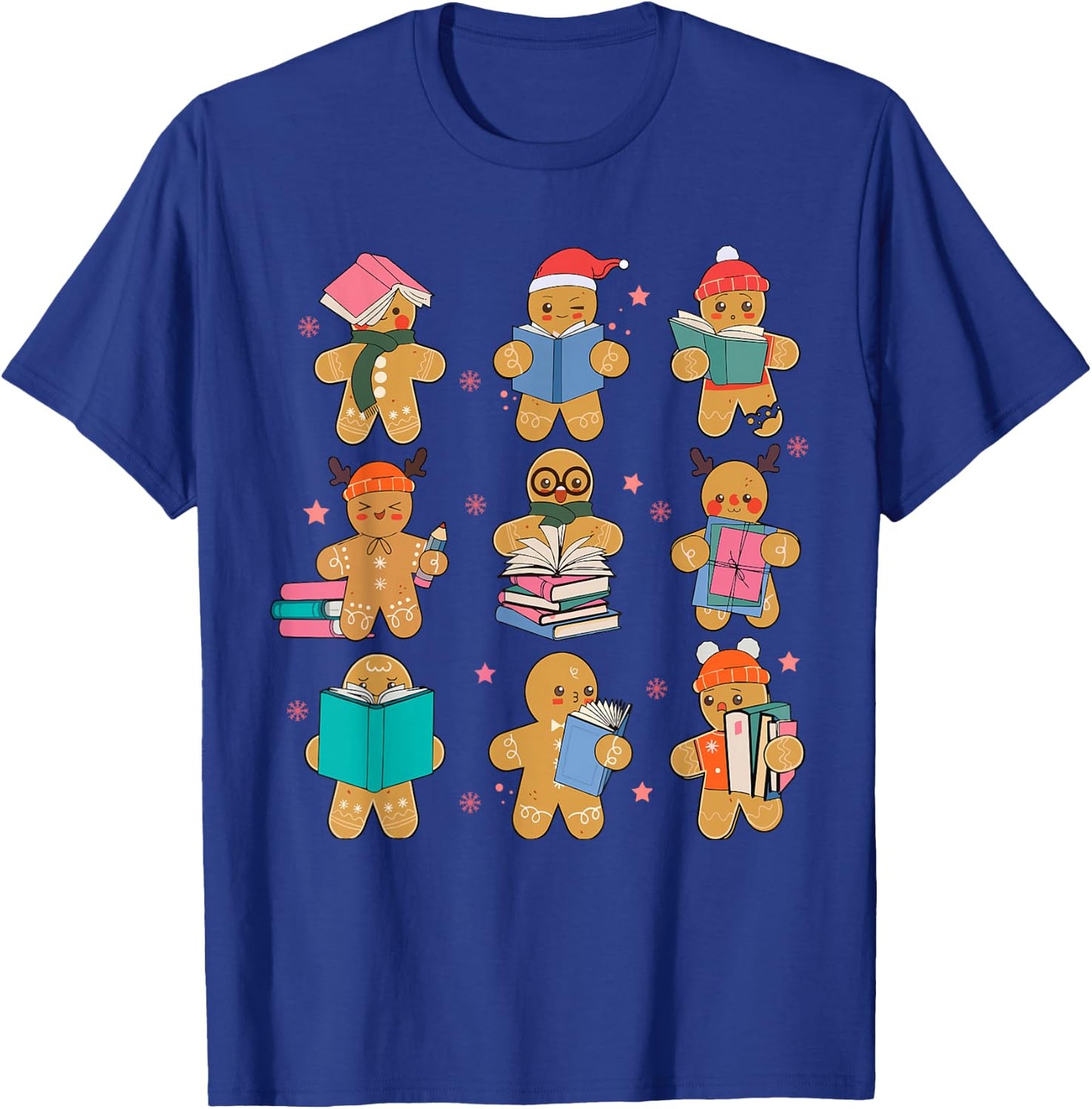 Gingerbreads Christmas Teacher Team Gingerbread Book Reading T-Shirt - T-Shirt | Royal