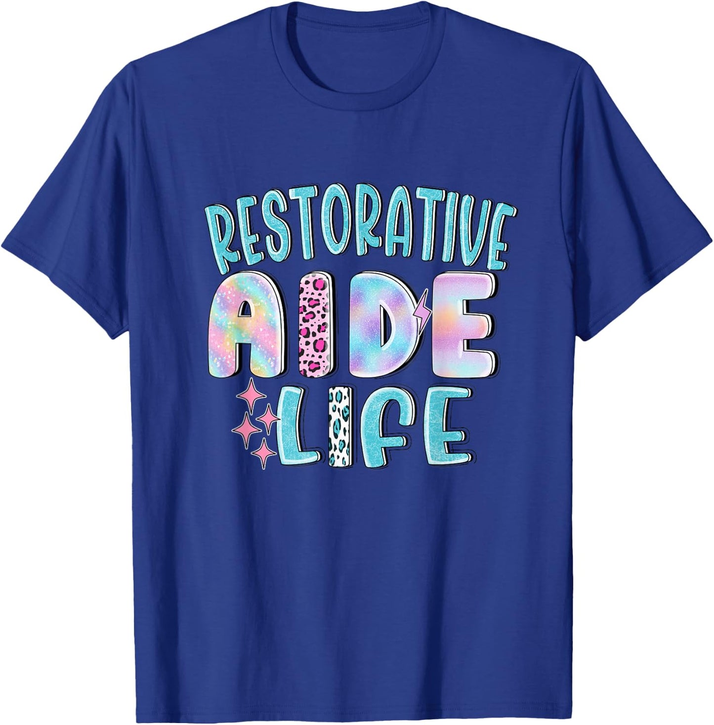 Restorative Aide Funny Leopard Nursing Nurse Life Caregiver T-Shirt - T-Shirt | Royal