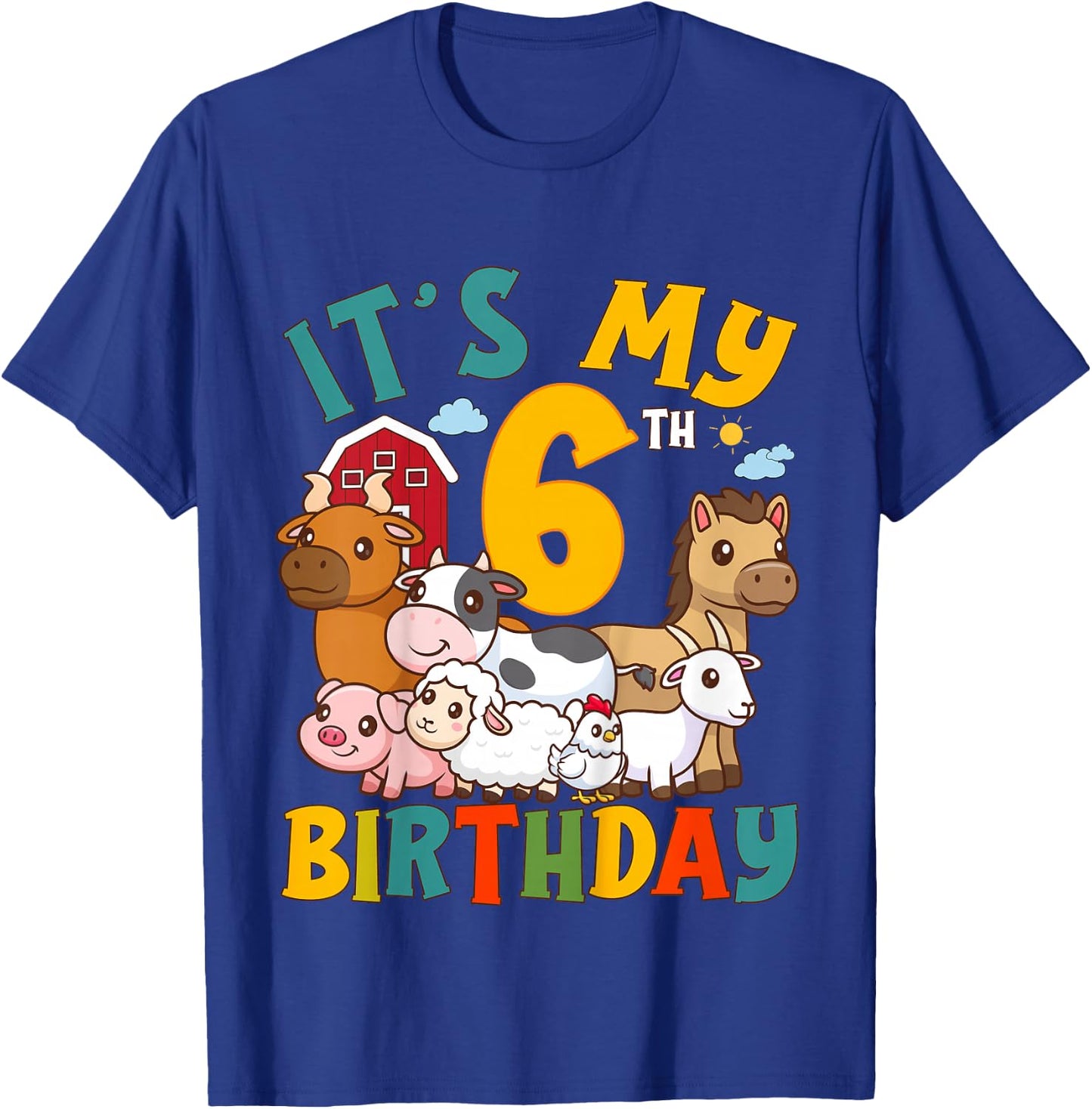 It's My 6th Birthday 6 Years Old Farm Animals Theme Kids T-Shirt - T-Shirt | Royal