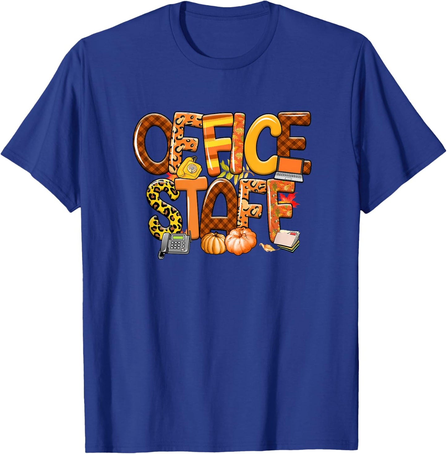 Office Staff Leopard Buffalo Plaid Pumpkin Fall Thanksgiving T-Shirt - T-Shirt | Royal