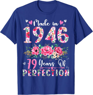 79 Year Old Made In 1946 Floral 79th Birthday Women T-Shirt - T-Shirt | Royal
