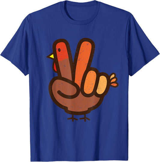 Peace Sign No Turkey Hand Kids Teens Family Thanksgiving T-Shirt - T-Shirt | Royal