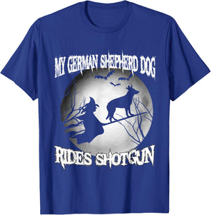 My German Shepherd Rides Shotgun Halloween shirt T-Shirt - T-Shirt | Royal