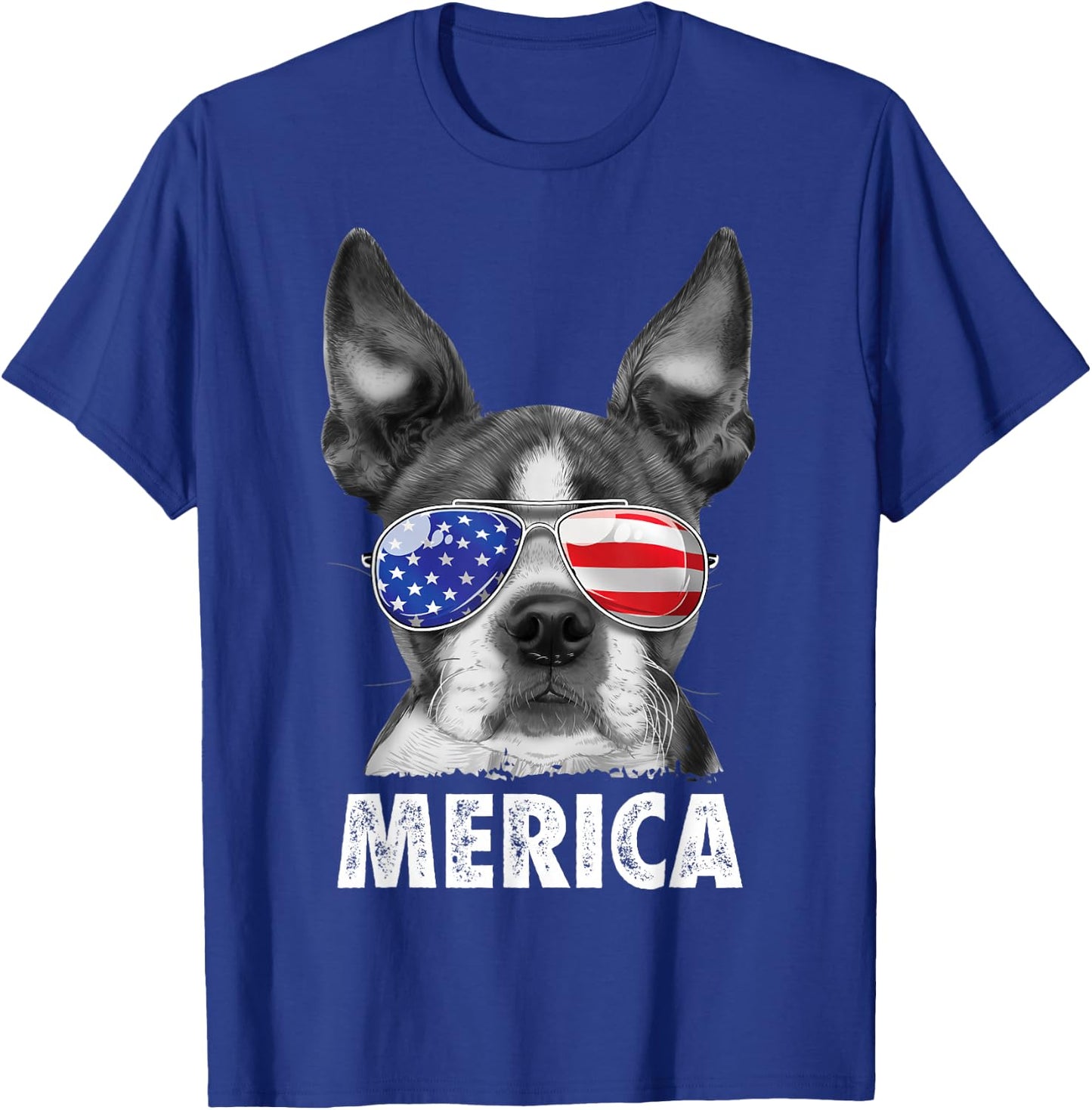Boston Terrier 4th of July Merica Men Women USA Flag Vintage T-Shirt - T-Shirt | Royal