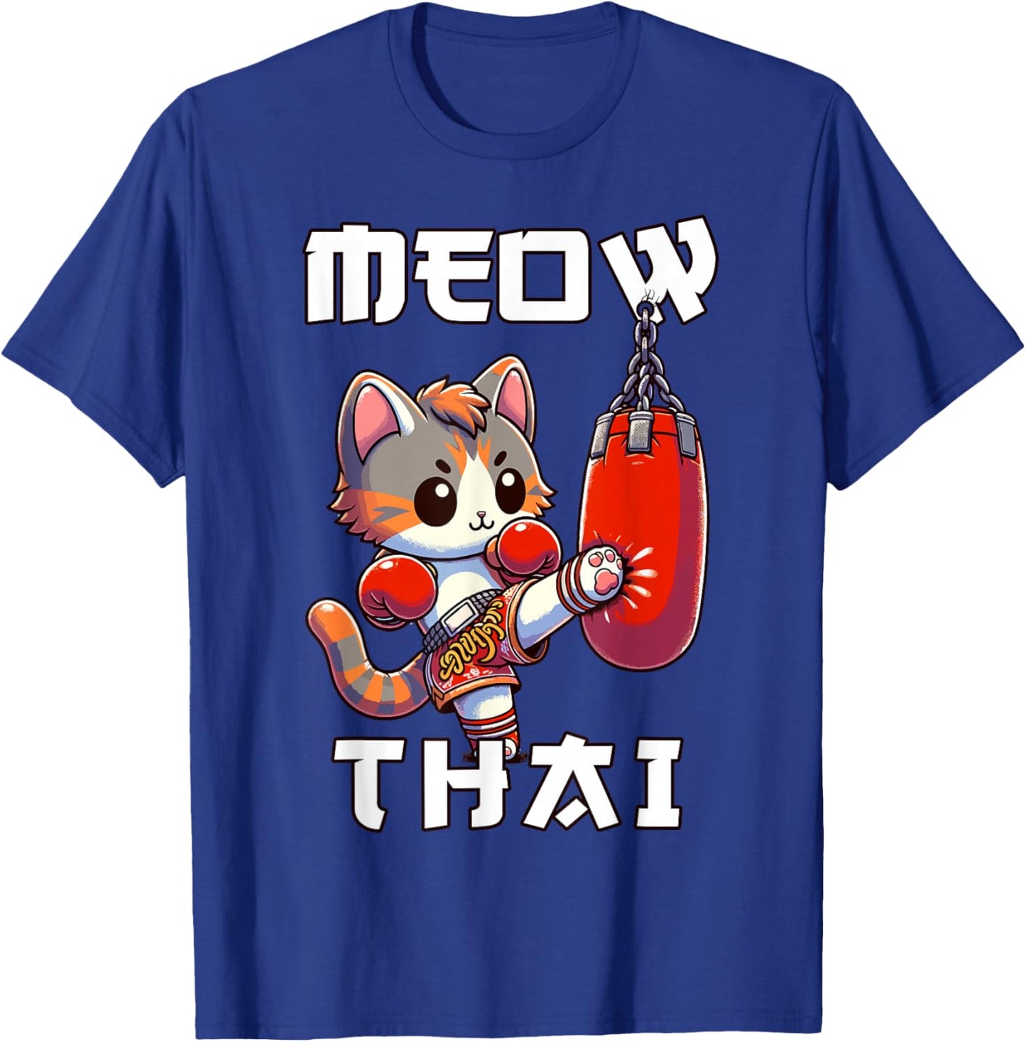 Funny Muay Thai | Meow Thai & Thai Boxing | Muay Thai Cat T-Shirt - T-Shirt | Royal