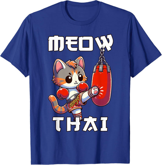 Funny Muay Thai | Meow Thai & Thai Boxing | Muay Thai Cat T-Shirt - T-Shirt | Royal