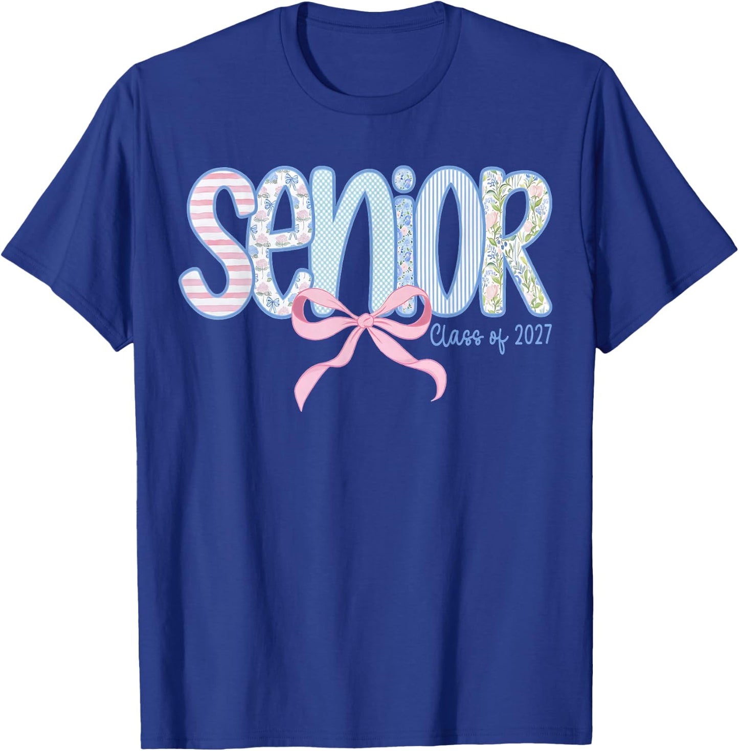 Girl Senior 2027 Class of 2027 Coquette Bow Graduation Grad T-Shirt - T-Shirt | Royal