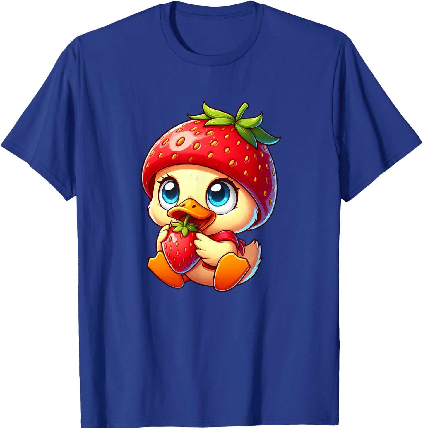 Cute Cartoon Duck Strawberry Fruit Whimsical T-Shirt - T-Shirt | Royal