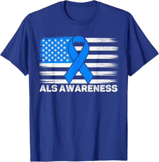 ALS Awareness Month USA American Flag Men Dad Husband ALS T-Shirt - T-Shirt | Royal