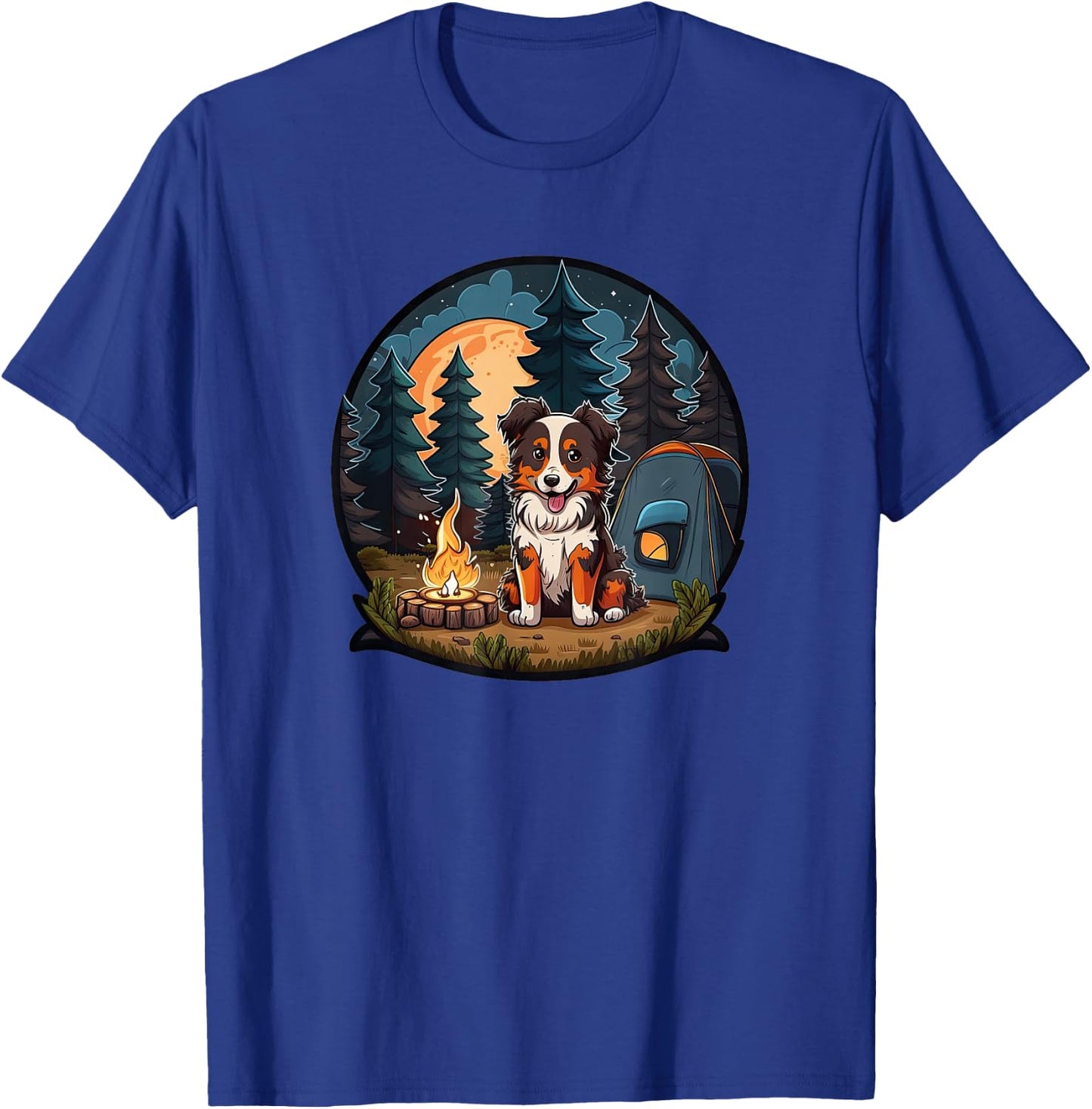 Cute Aussie Dog Camping in the Forest: Australian Shepherd T-Shirt - T-Shirt | Royal