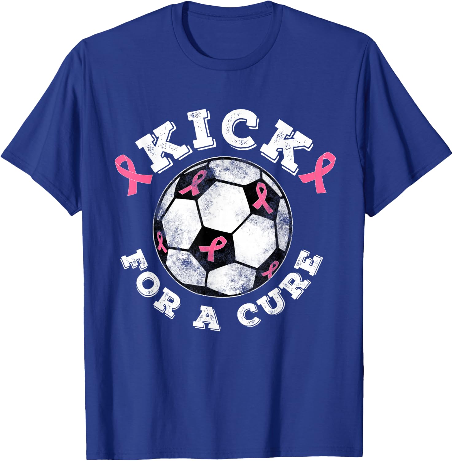 Kick For a Cure Pink Ribbon Breast Cancer Awareness Soccer T-Shirt - T-Shirt | Royal