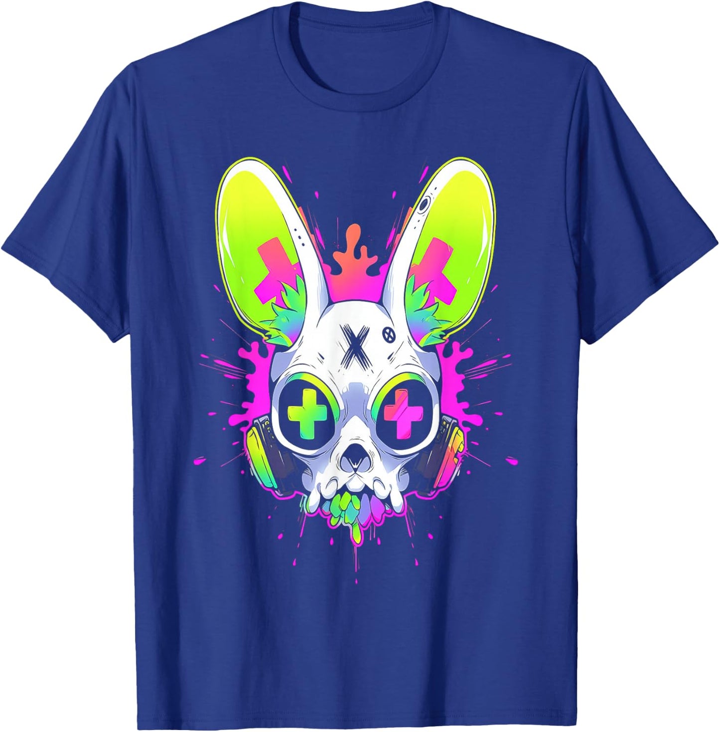 Psychedelic Techno Rabbit | Rave EDM Punk Grunge Aesthetic T-Shirt - T-Shirt | Royal