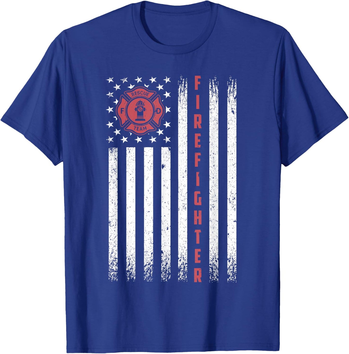 Firefighter Patriotic Usa American Flag T-Shirt - T-Shirt | Royal