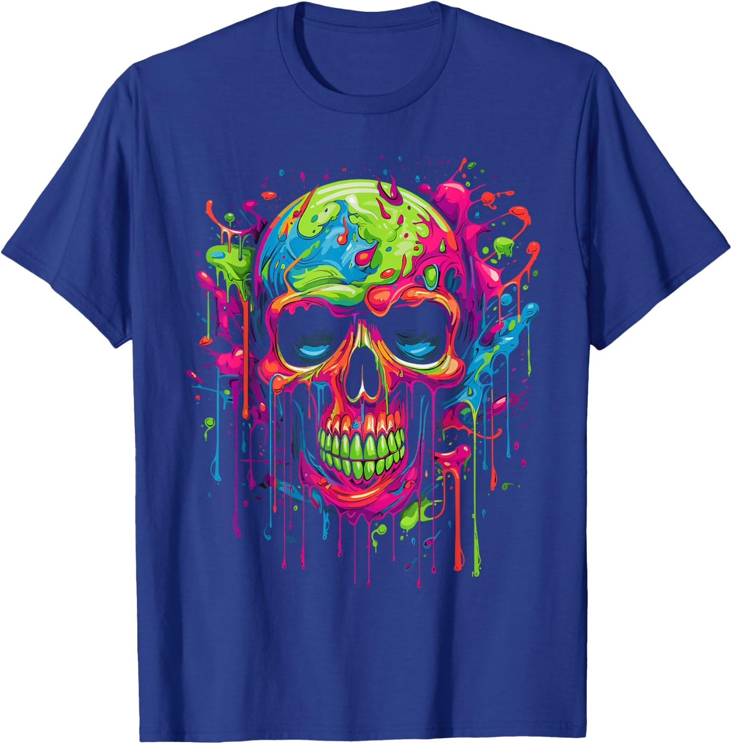 Skull Invader Colourful Skull Paint Splash Trippy Skeleton v1 , black T-Shirt - T-Shirt | Royal