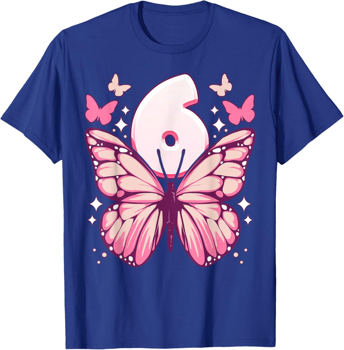 Birthday Girl 6 Years, Butterflies and Number 6 , black T-Shirt - T-Shirt | Royal