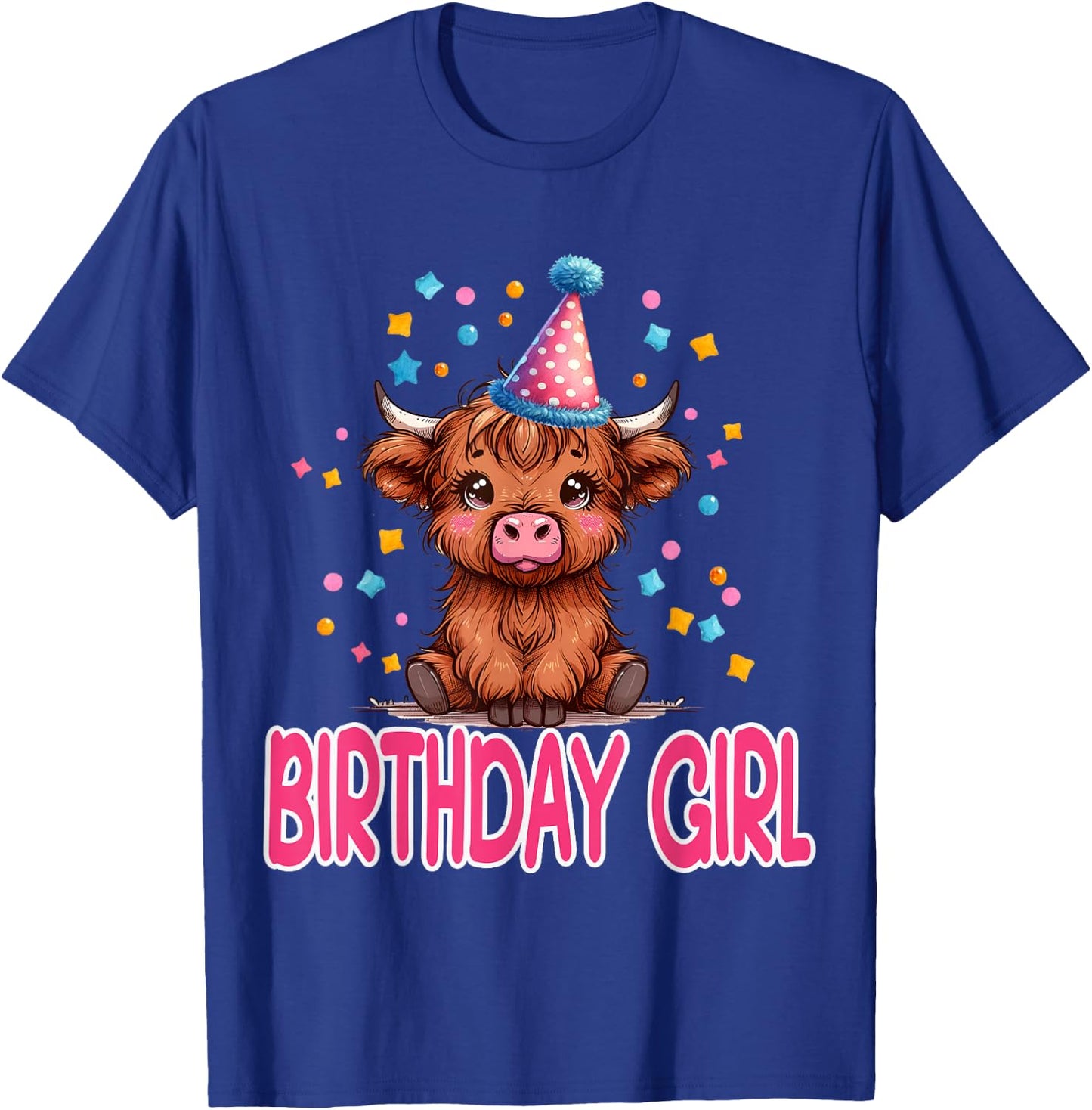 Cow Birthday Cute Fluffy Cow Birthday Girl Hat Confetti T-Shirt - T-Shirt | Royal
