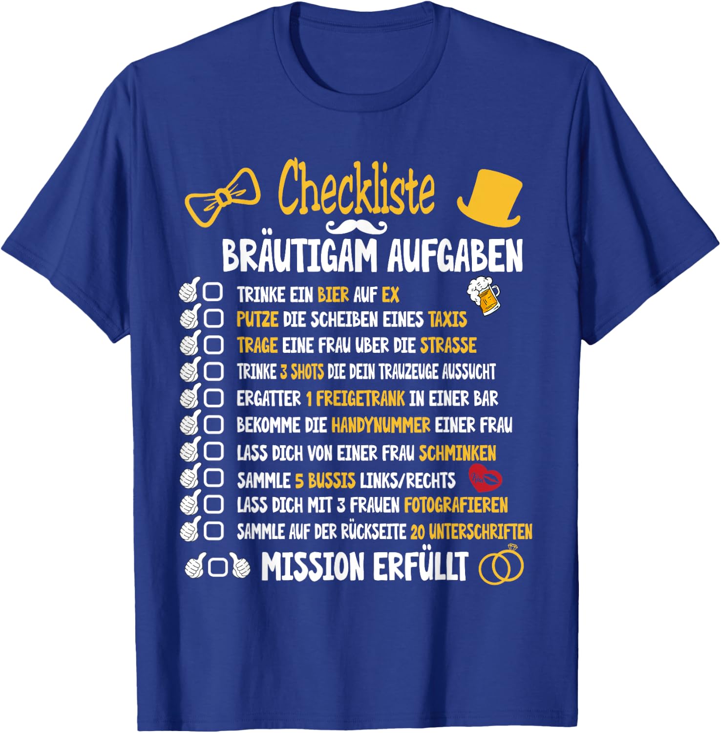 Junggesellenabschied Mann Kostüm & Polter Shirts Groom Tasks Rumbling JGA Checklist Black Small Short Sleeve Classic Fit T-Shirt - T-Shirt | Royal