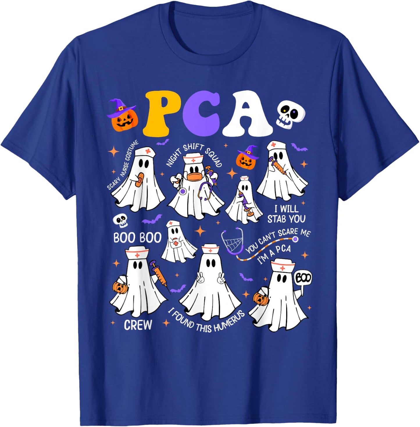 Spooky PCA Ghost Halloween Cute Groovy Nursing Halloween T-Shirt - T-Shirt | Royal