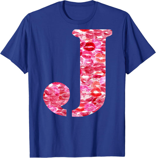 Back Print Only - Lipstick Kisses For Boyfriend Letter J T-Shirt - T-Shirt | Royal
