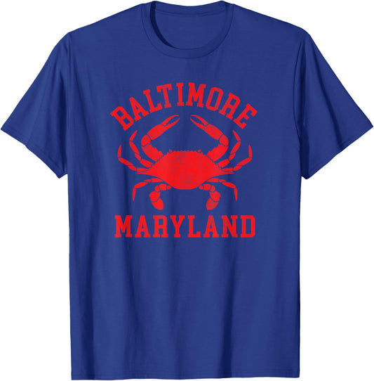 Baltimore Maryland Crab Retro Throwback Men Women Souvenir T-Shirt - T-Shirt | Royal