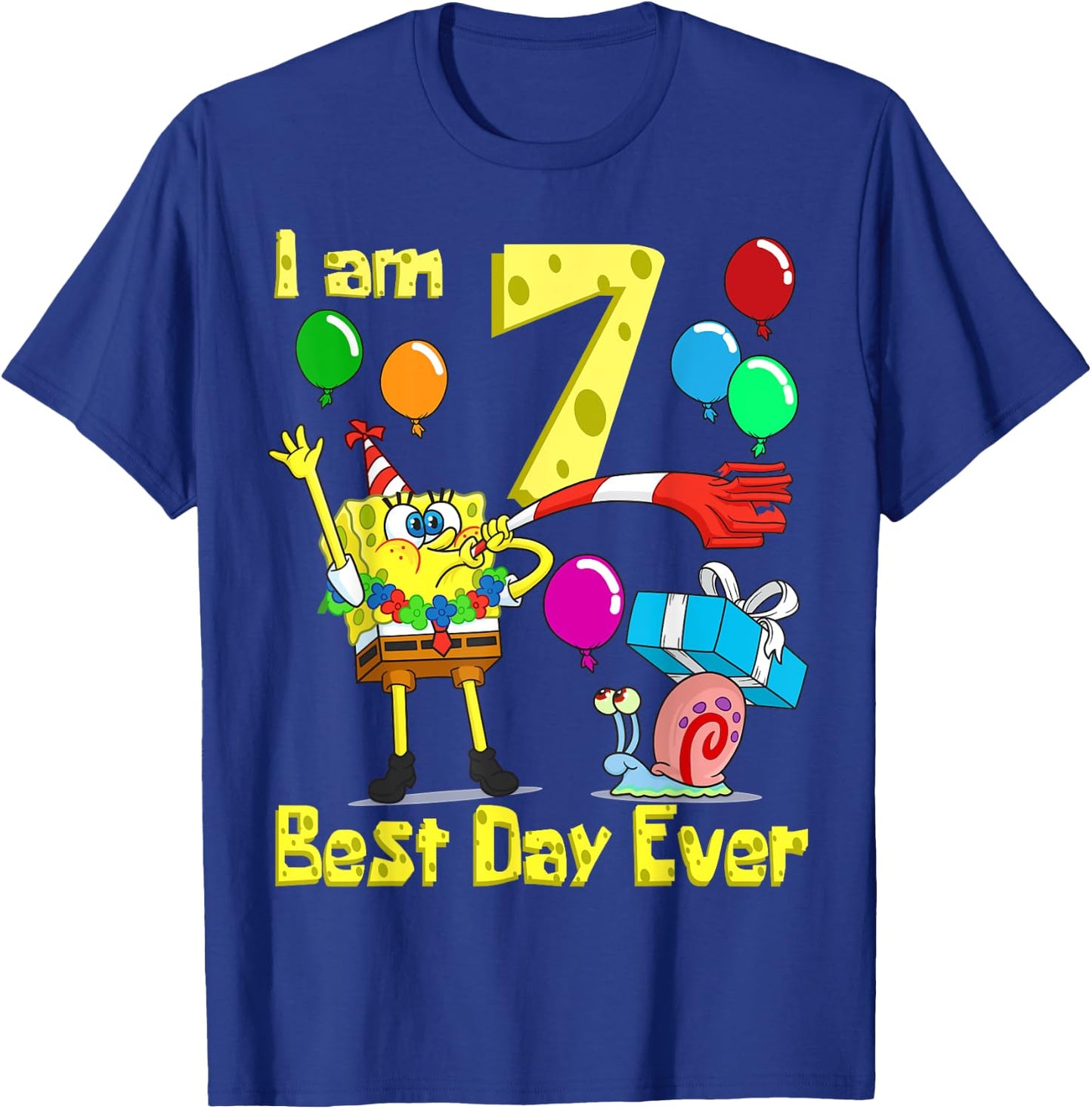 Mademark x SpongeBob SquarePants - SpongeBob I am 7 Years Old Birthday Party T-Shirt - T-Shirt | Royal