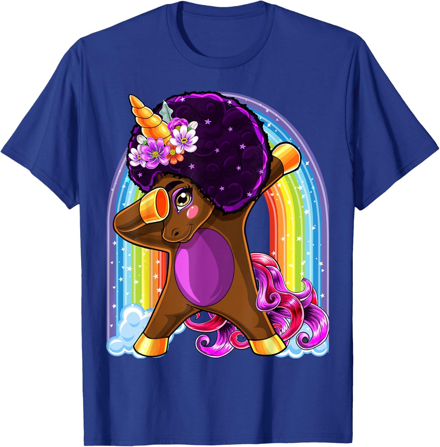 Dabbing Unicorn Afro Natural Hair African American Shirt T-Shirt - T-Shirt | Royal