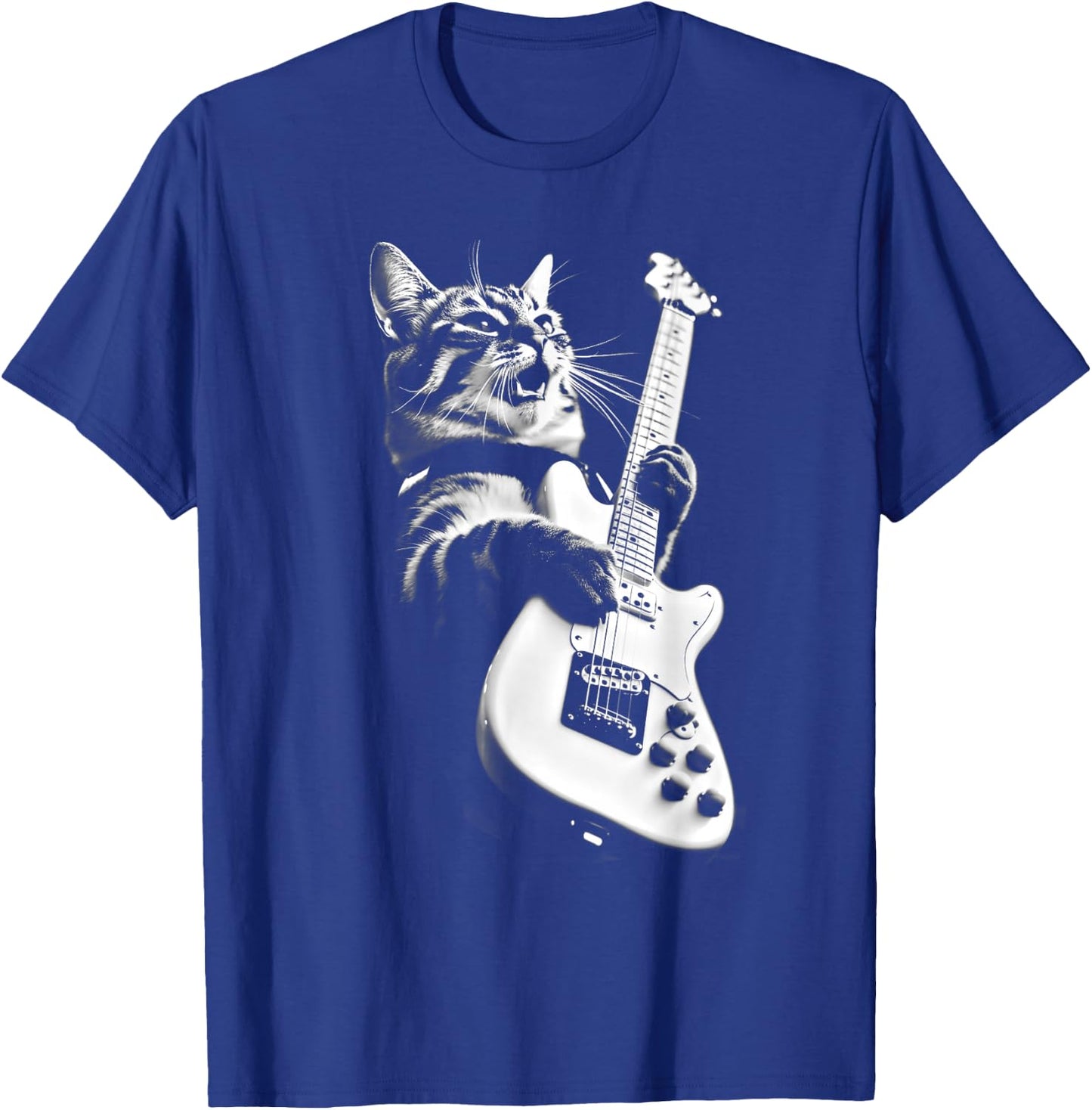 Rock Cat Playing Guitar - Funny Guitar Cat T-Shirt - T-Shirt | Royal