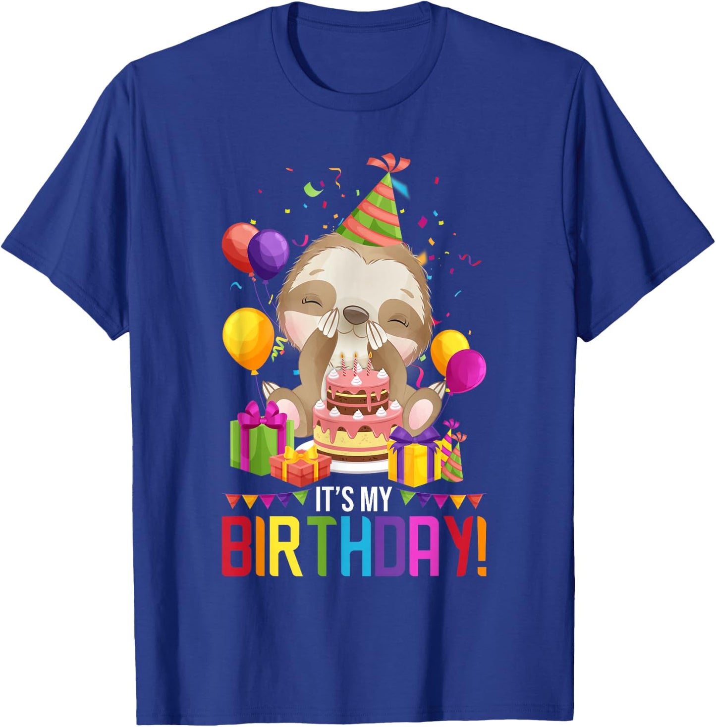 It's My Birthday Shirt Girls Sloth Birthday Gift T-Shirt - T-Shirt | Royal