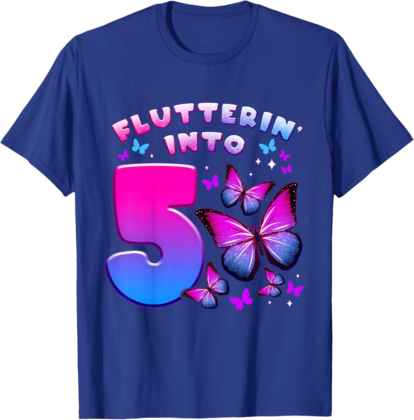 Birthday Girl 5 Years Old Butterfly Number 5 T-Shirt - T-Shirt | Royal