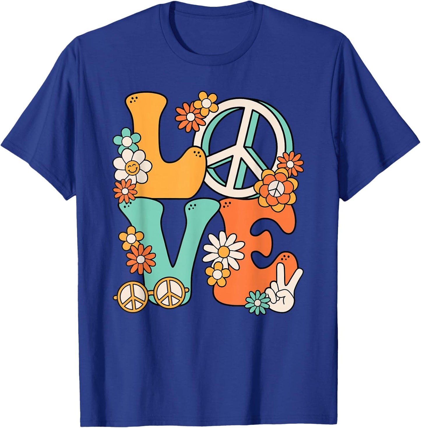60s 70s Hippie Love Peace Groovy Party Outfit Retro , black T-Shirt - T-Shirt | Royal