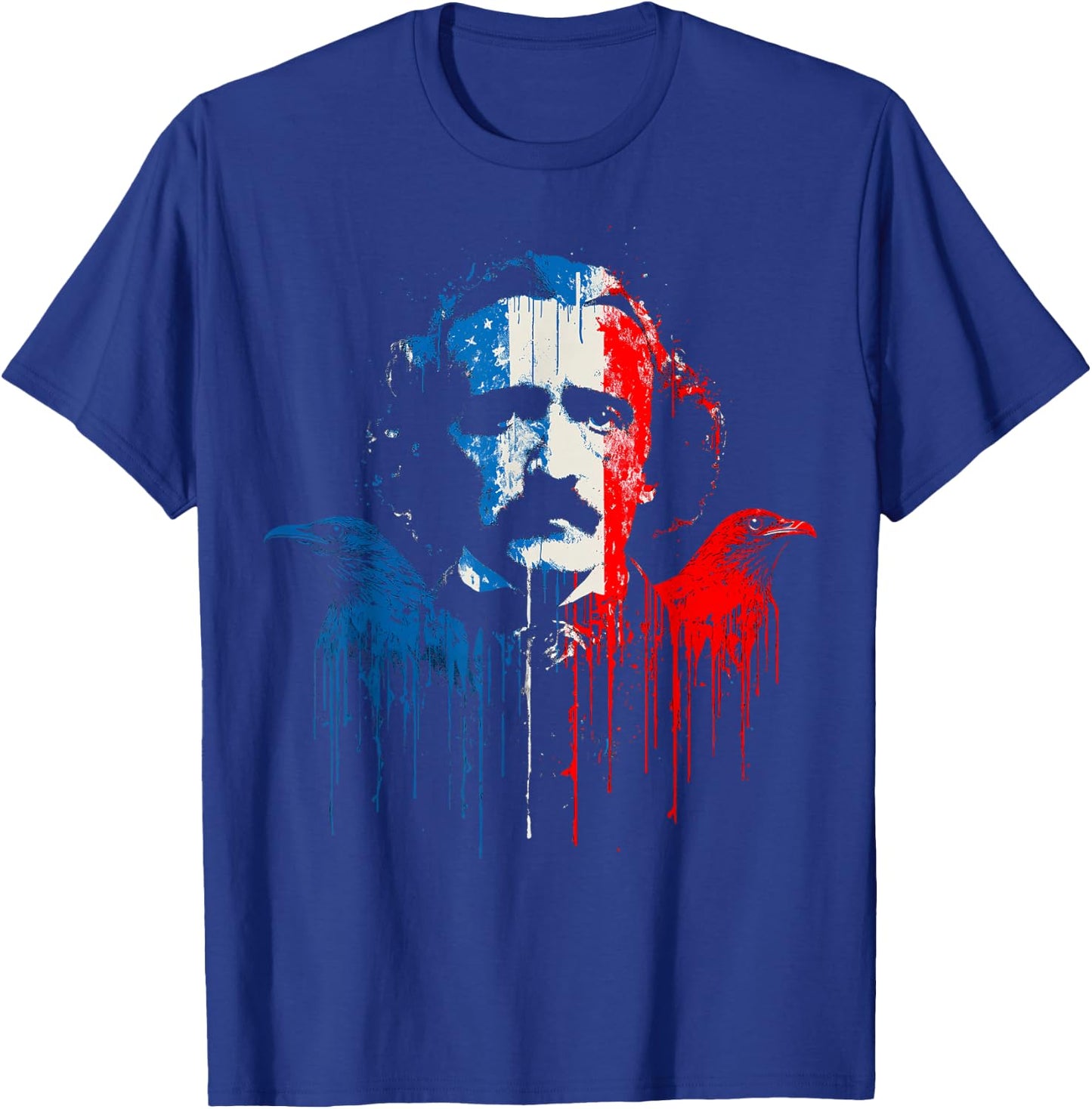 Edgar Allan Poe Horror Fiction American Flag USA Drip T-Shirt - T-Shirt | Royal