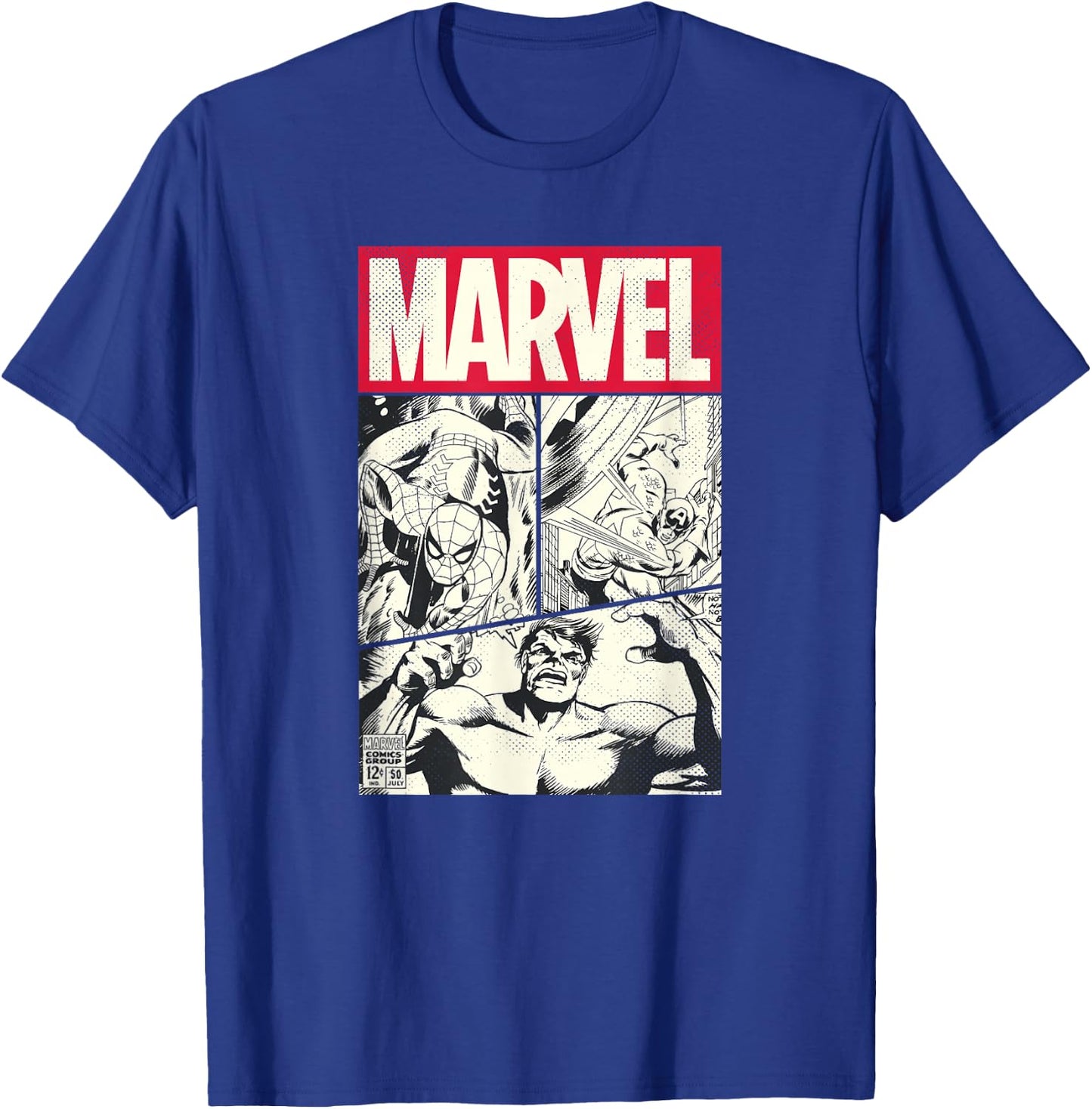 Marvel Comic Cover With Spider-Man, Captain America, Hulk , Black, S T-Shirt - T-Shirt | Royal