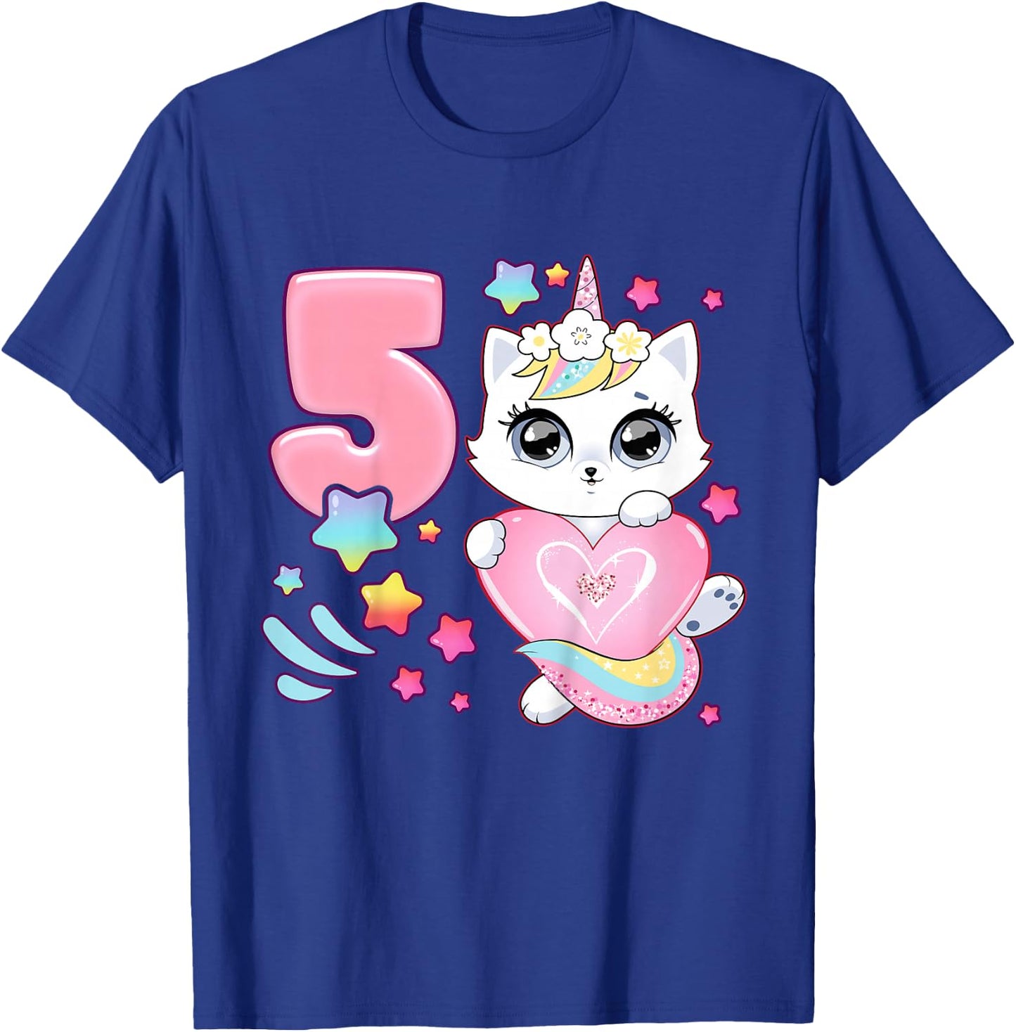 Geburtstag Mädchen 5 Jahre, Katze, Einhorn, 5. Geburtstag T-Shirt - T-Shirt | Royal