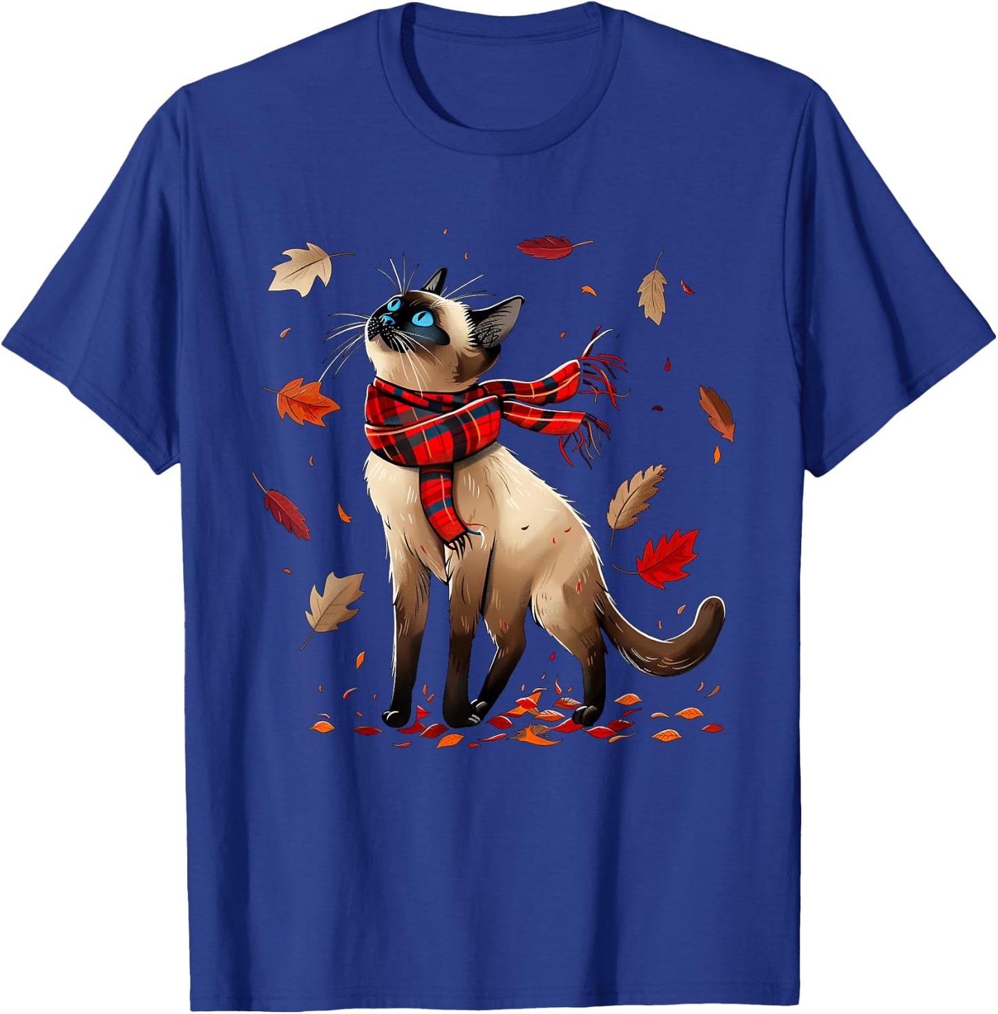 Retro Fall Leaf Siamese Cat Autumn Season Thanksgiving (kid) T-Shirt - T-Shirt | Royal