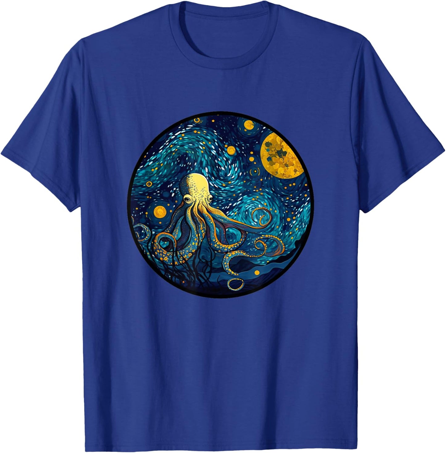 Octopus in Starry Night Painting Men Women Kids T-Shirt - T-Shirt | Royal
