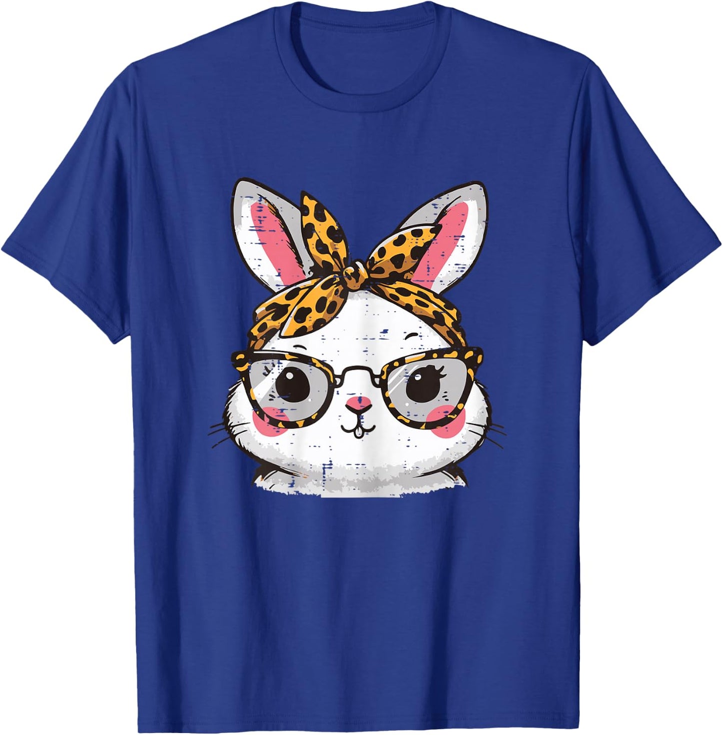 Easter Bunny Face Leopard Glasses Rabbit Women Girls Kids T-Shirt - T-Shirt | Royal