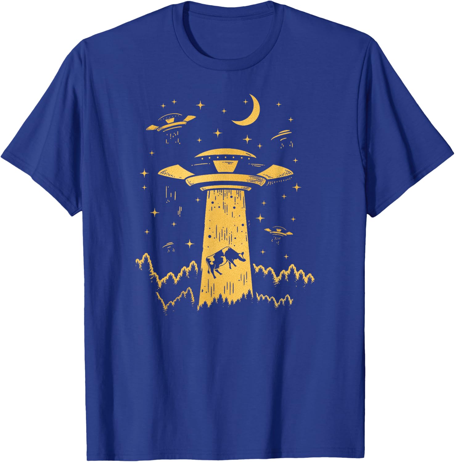 Cow Novelty UFO Alien Abduction Flying Saucer Cow Art T-Shirt - T-Shirt | Royal