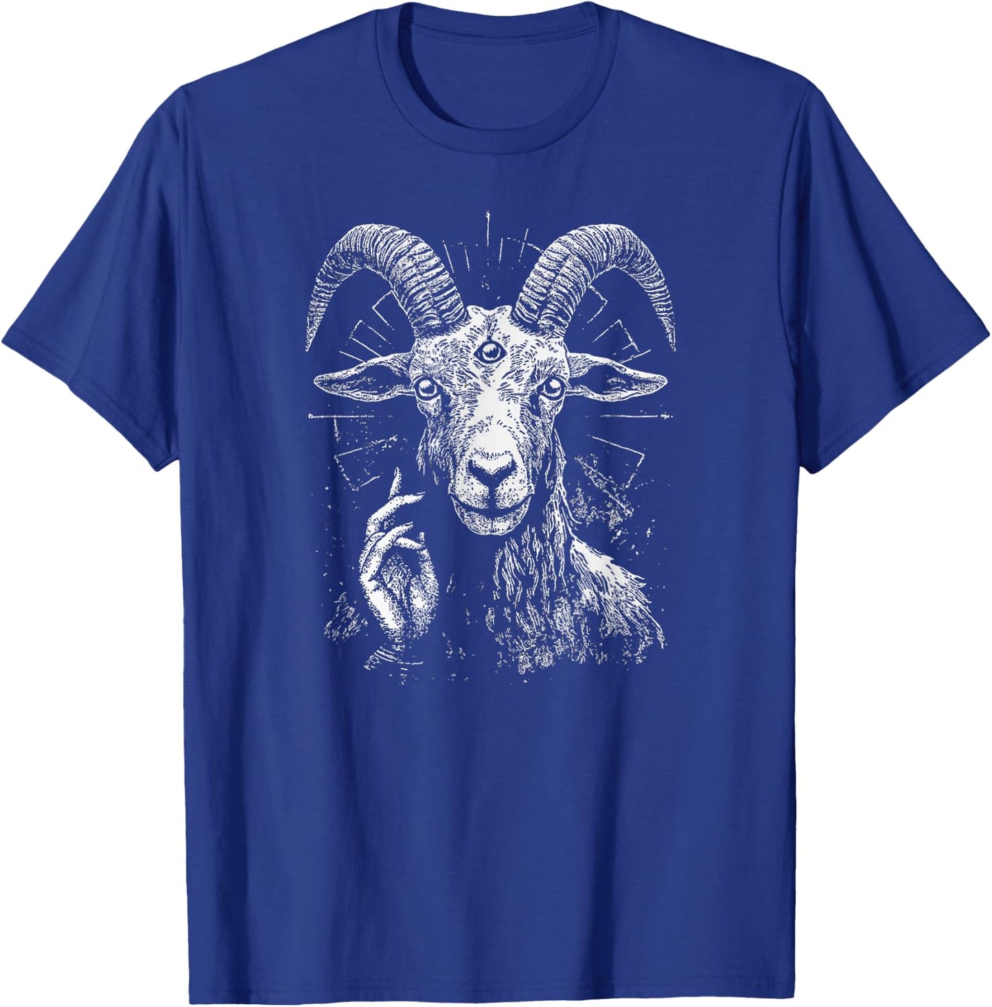 Satanic Goat With 3rd Eye And Sacred Blessing Hand Gesture T-Shirt - T-Shirt | Royal
