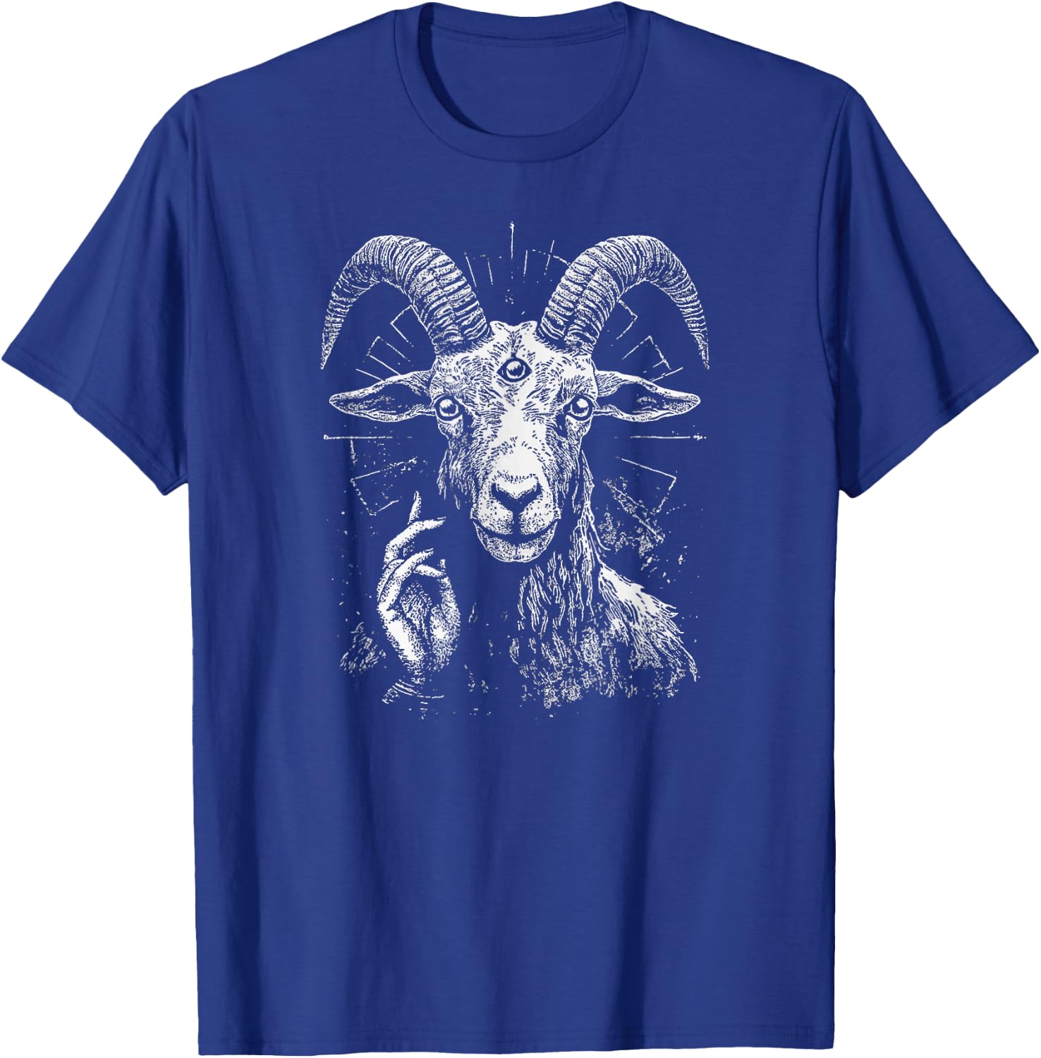 Satanic Goat With 3rd Eye And Sacred Blessing Hand Gesture T-Shirt - T-Shirt | Royal