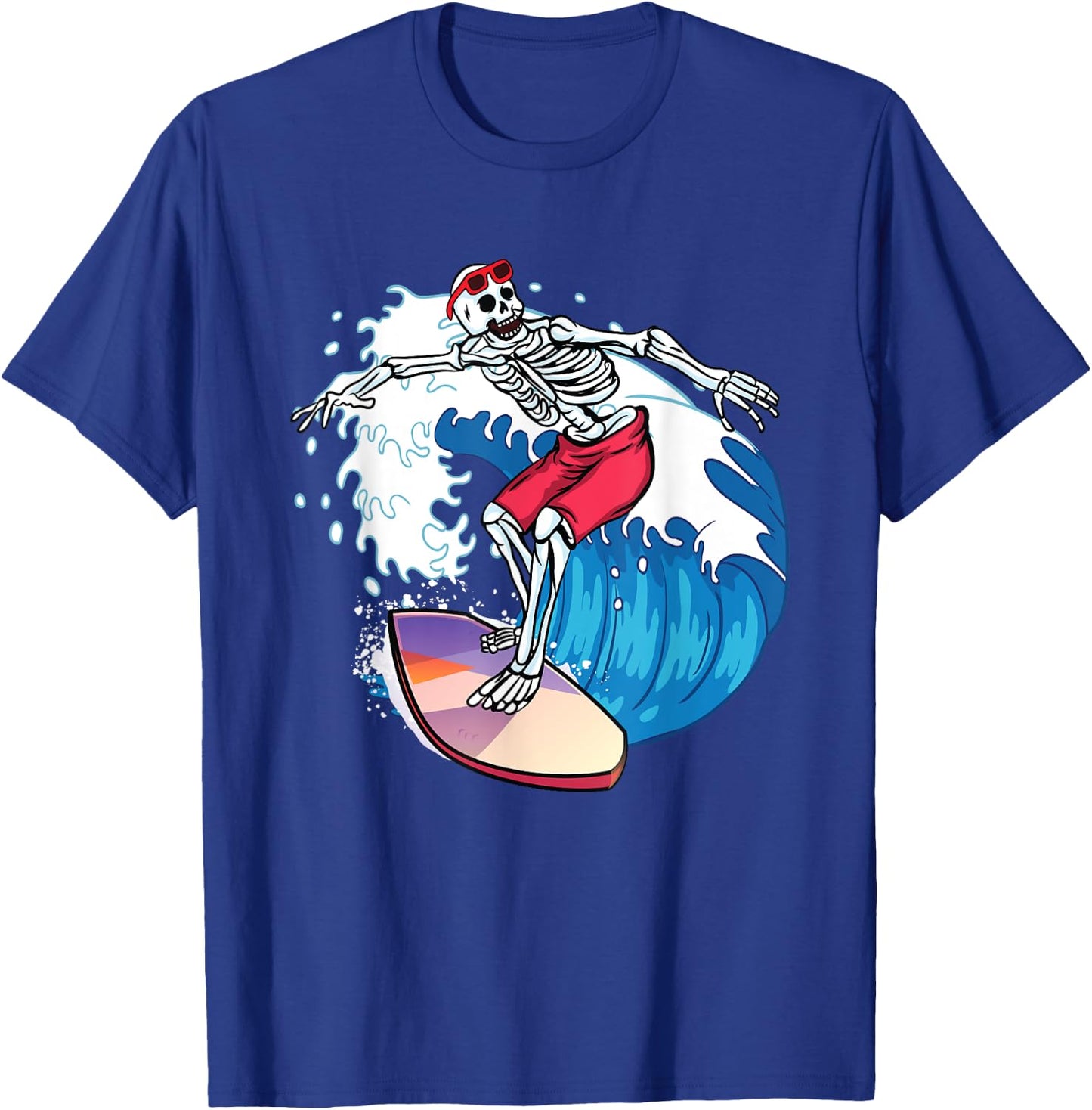 Surfer Skeleton Surfboard Surfing Dude Cool Novelty Graphic T-Shirt - T-Shirt | Royal