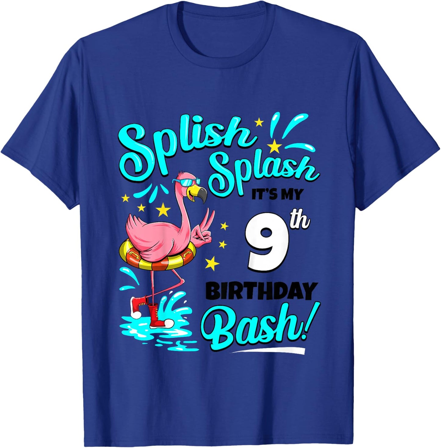9th Birthday Flamingo 9 Years Old Pool Party Summer T-Shirt - T-Shirt | Royal