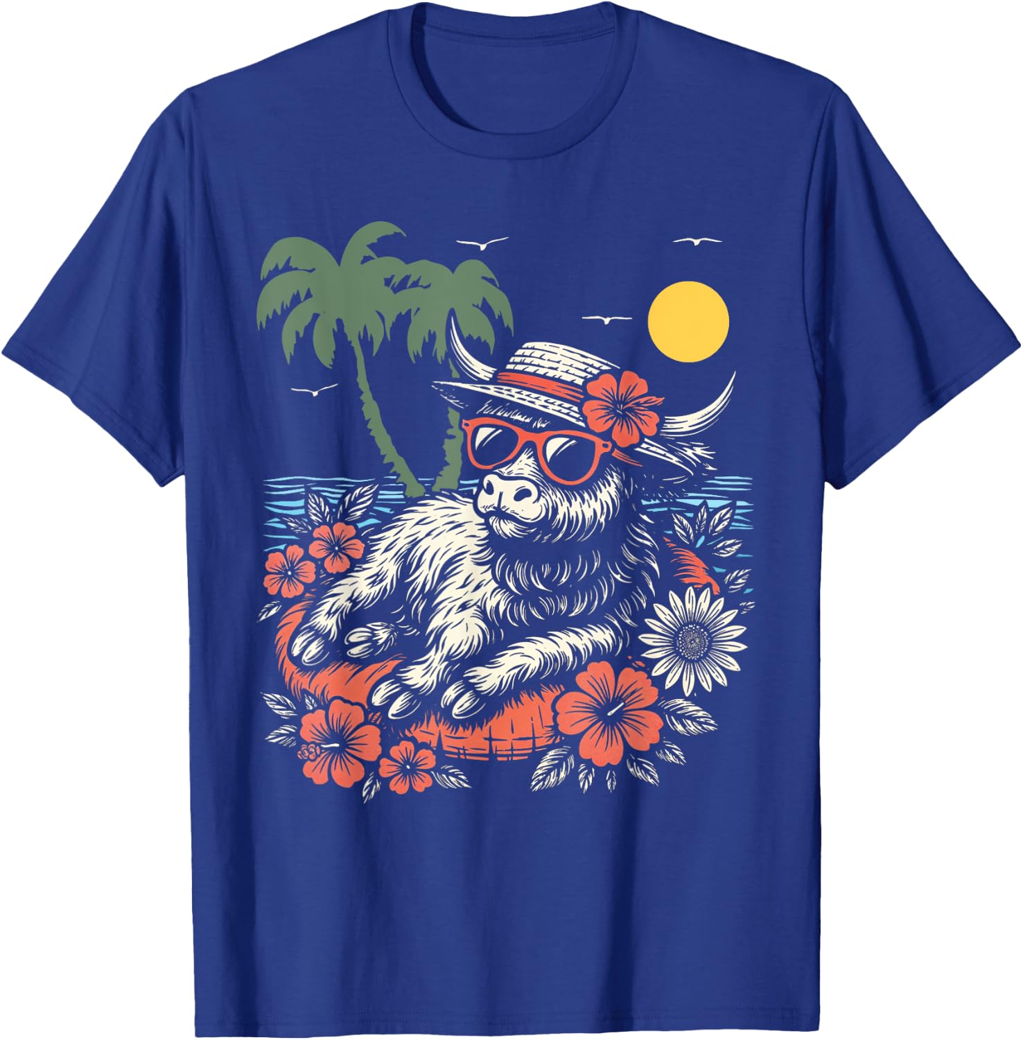 Cute Cow Beach Floatie Highland Cattle Summer Vibes T-Shirt - T-Shirt | Royal